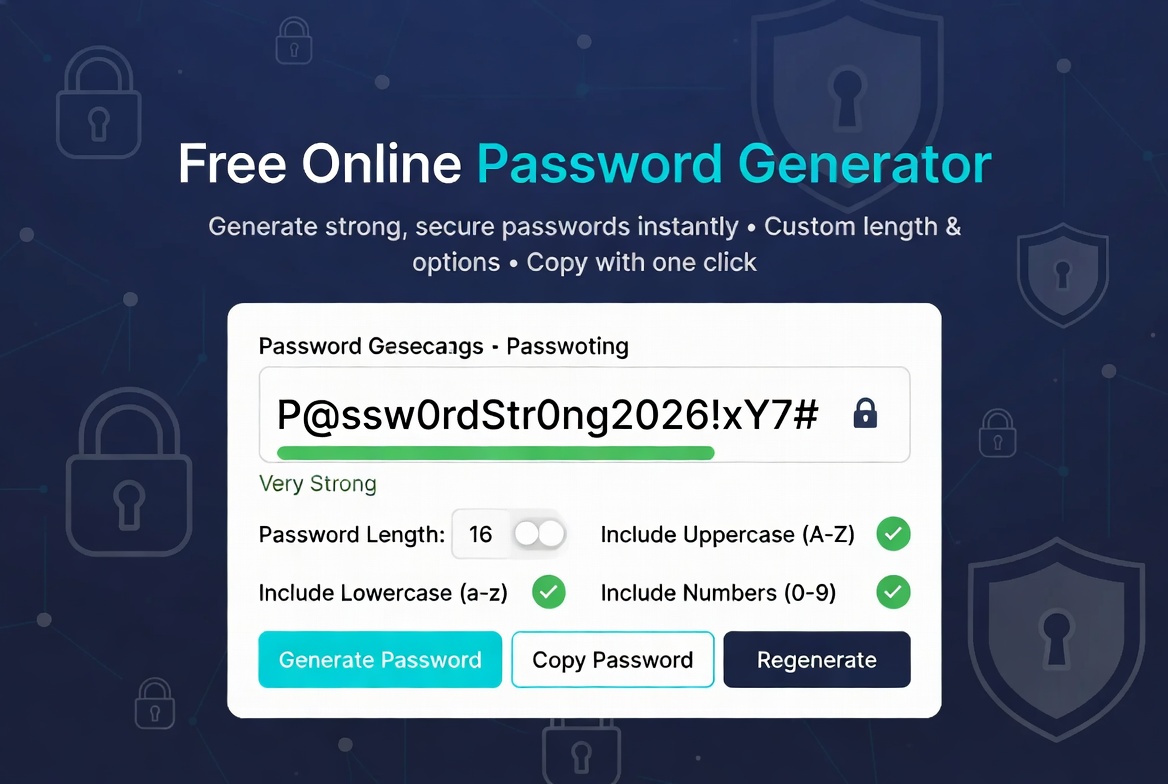 Free online password generator tool showing strong secure password generation options