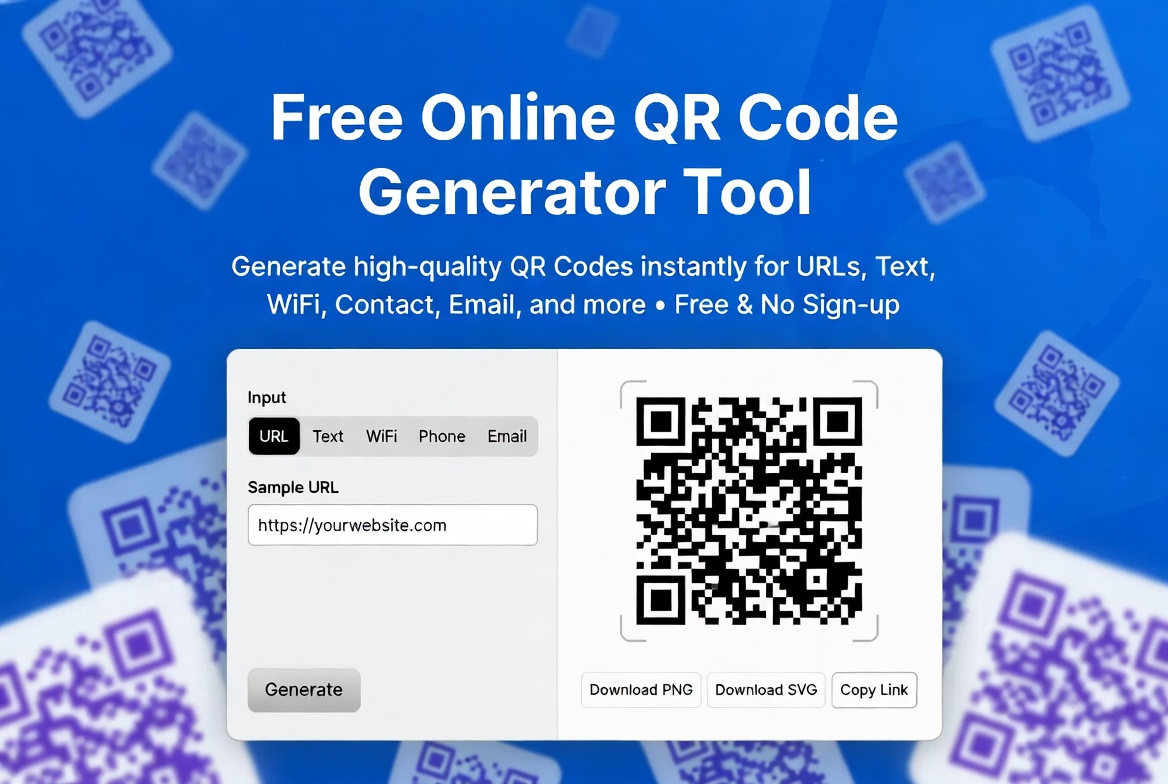 Free online QR code generator tool showing instant QR code creation for URLs and text