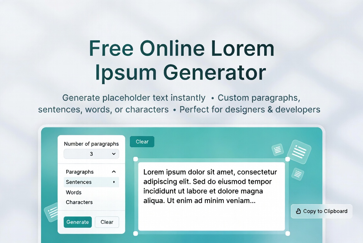 Free online Lorem Ipsum generator tool showing placeholder text generation options